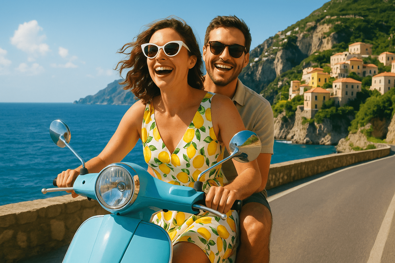 Pareja en moto por una carretera